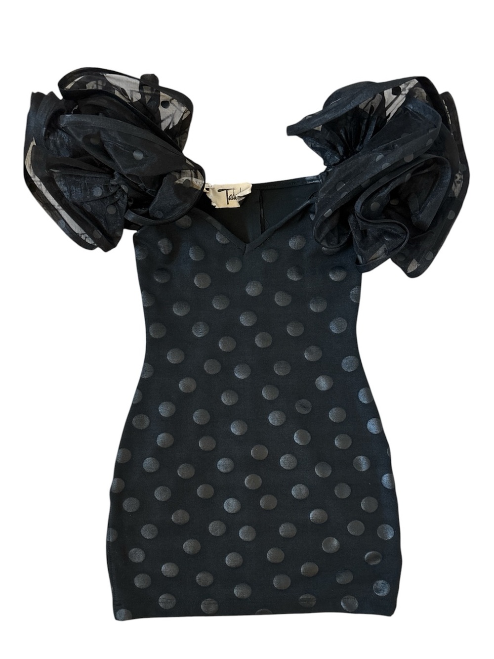 1980s Vintage Nordstroms Tadashi Polka Dot Ruffle Sleeve BBodycon Mini Dress XS